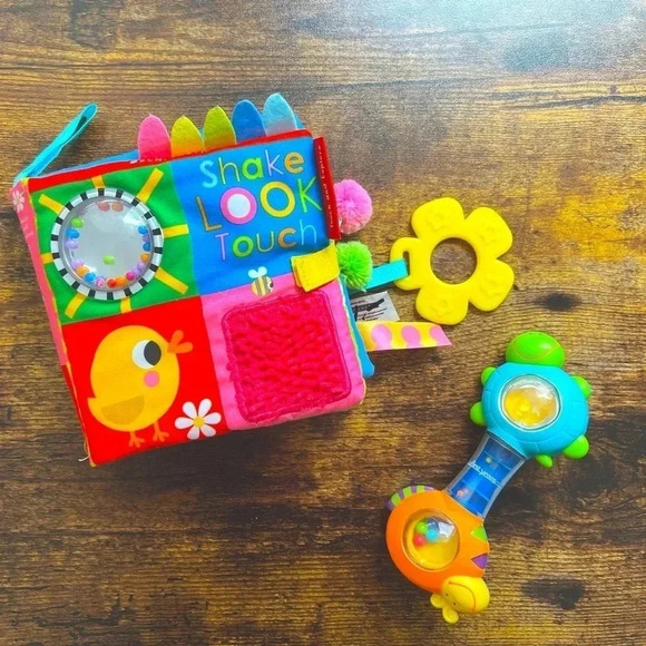 BUNDLE: Touch and Explore infant book + TOMY infant rattle - Picture 1 of 15